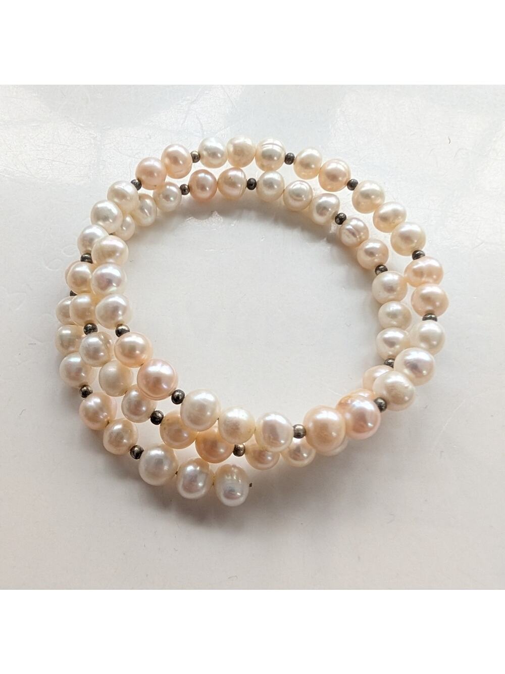 Vintage Classic White Cream Freshwater Pearl Memory Wire Adjustable Bracelet